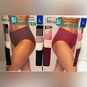Felina Women 5pack Pima Cotton Wide Waistband Multicolor  Hipster (Set of 2)